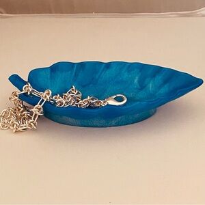Blue Leaf-Shaped Trinket Dish Epoxy Resin